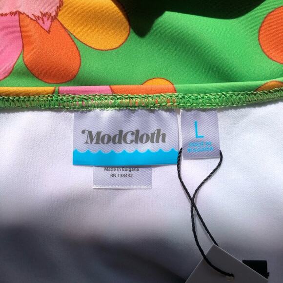 ModCloth x Marisol Muro NIP Green Petals Cats Sara High-Waisted Bikini Bottom LG - Picture 8 of 14